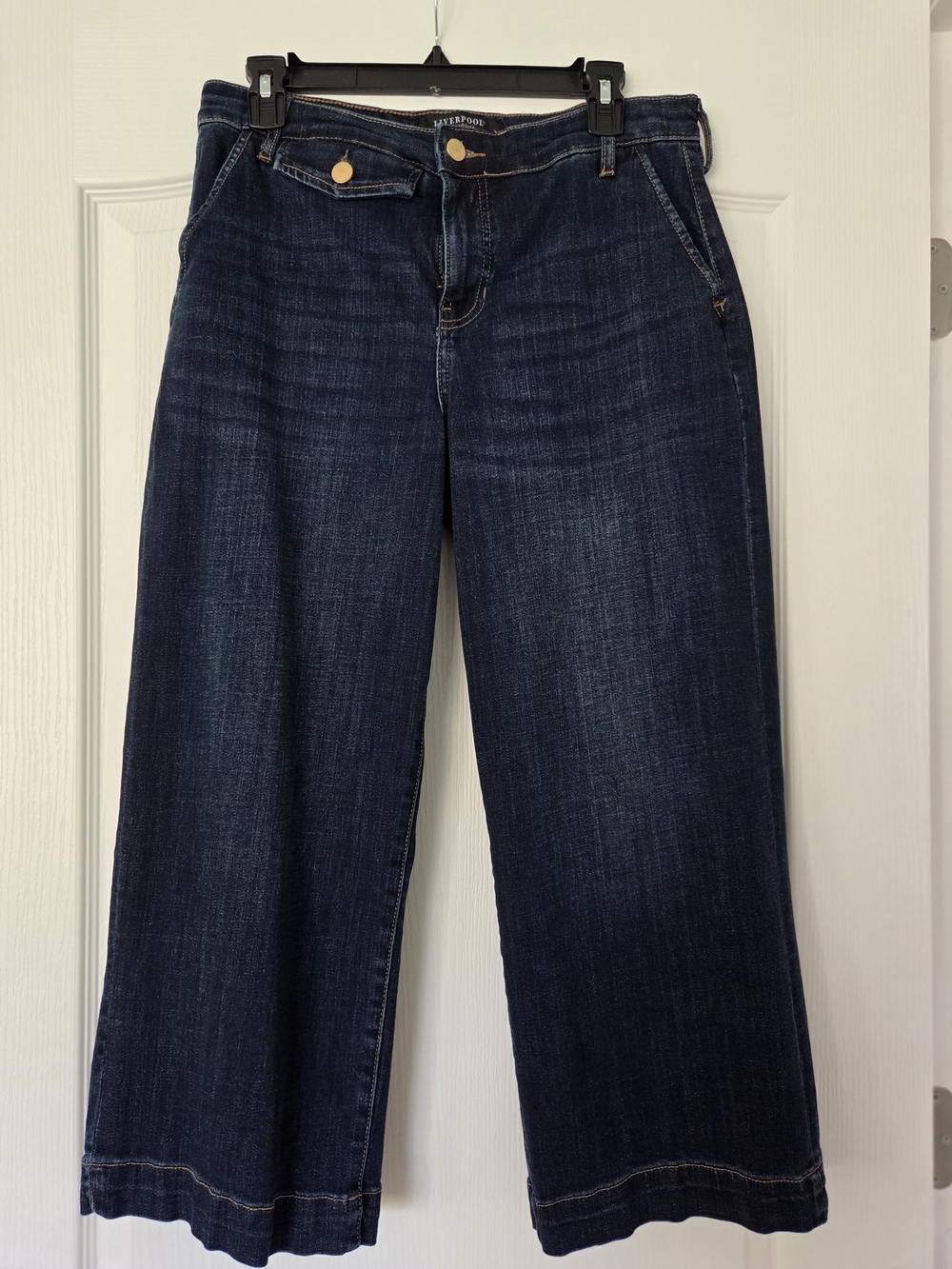 Liverpool Dark Indigo Wide-Leg Crop Jeans